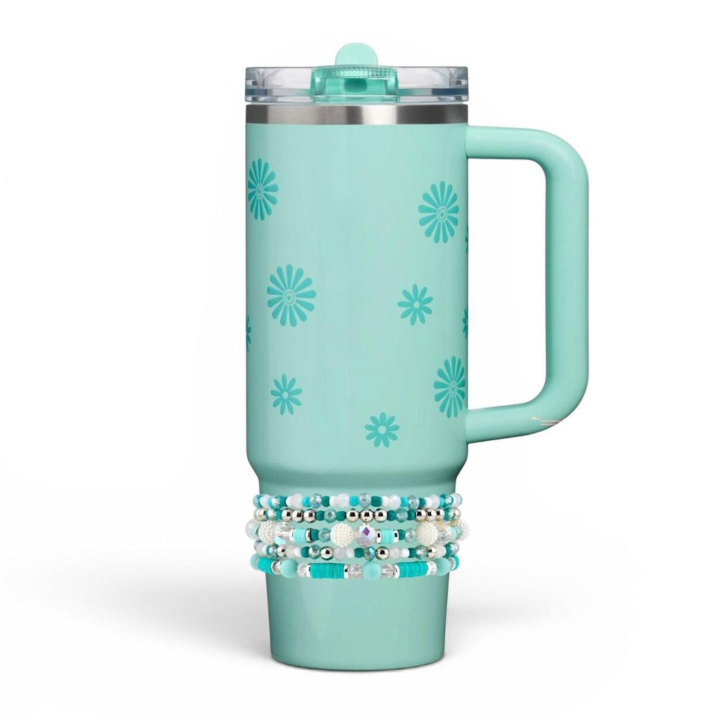 Teal Daisies Bracelet Collection: Teal Pearl and Silver Beaded Bracelets