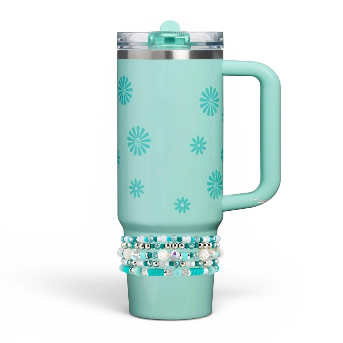 Teal Daisies Bracelet Collection: Teal Pearl and Silver Beaded Bracelets