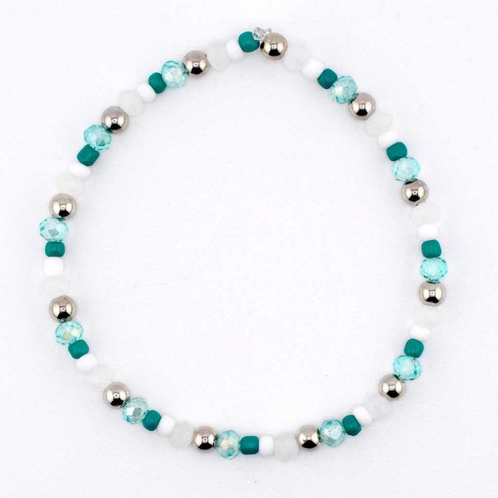 Teal Daisies Bracelet Collection: Teal Pearl and Silver Beaded Bracelets