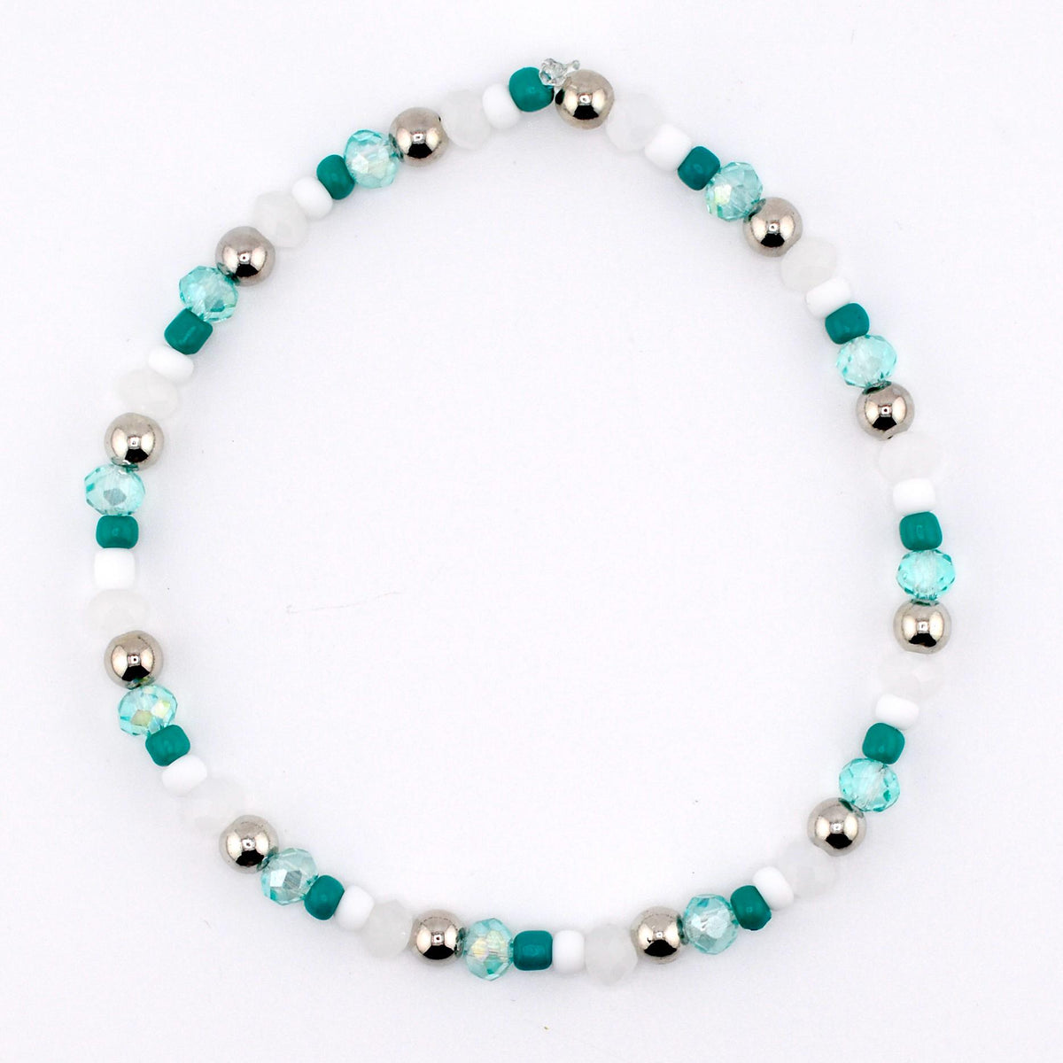 Teal Daisies Bracelet Collection: Teal Pearl and Silver Beaded Bracelets