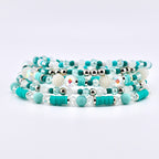 Teal Daisies Bracelet Collection: Teal Pearl and Silver Beaded Bracelets