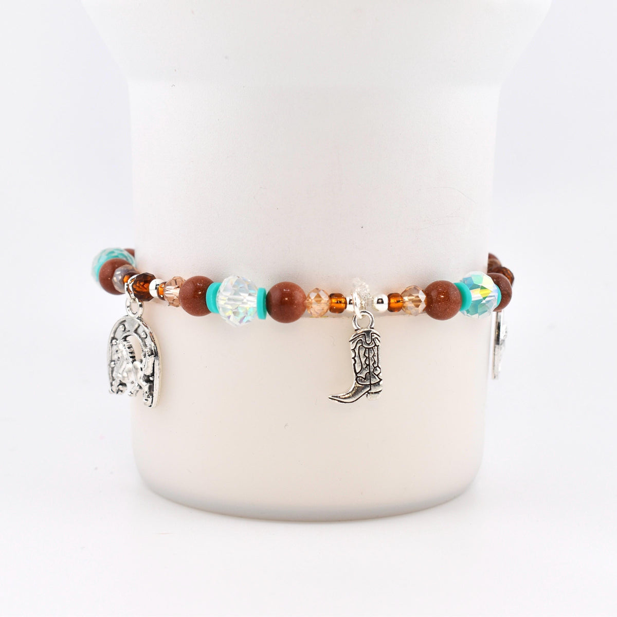 Handmade Horse Charm Bracelet with Turquoise and Silver Accents