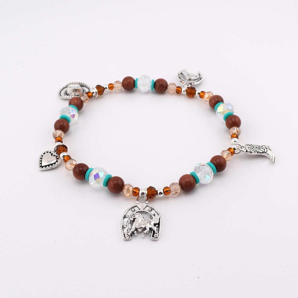 Handmade Horse Charm Bracelet with Turquoise and Silver Accents