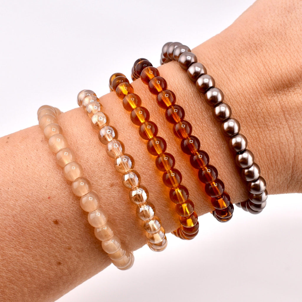Neutral Beaded Bracelet | Black, Brown, Gray & White Glass Bead Stretch Bracelet | Minimalist Stackable Handmade Jewelry