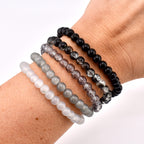 Neutral Beaded Bracelet | Black, Brown, Gray & White Glass Bead Stretch Bracelet | Minimalist Stackable Handmade Jewelry