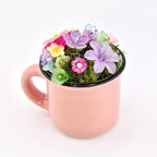 Mini Beaded Flower Arrangement in Tiny Mug or Clay Pot | Handmade Flowers on Moss | Pastel Desk Decor | Forever Bouquet | Fairy Garden Gift