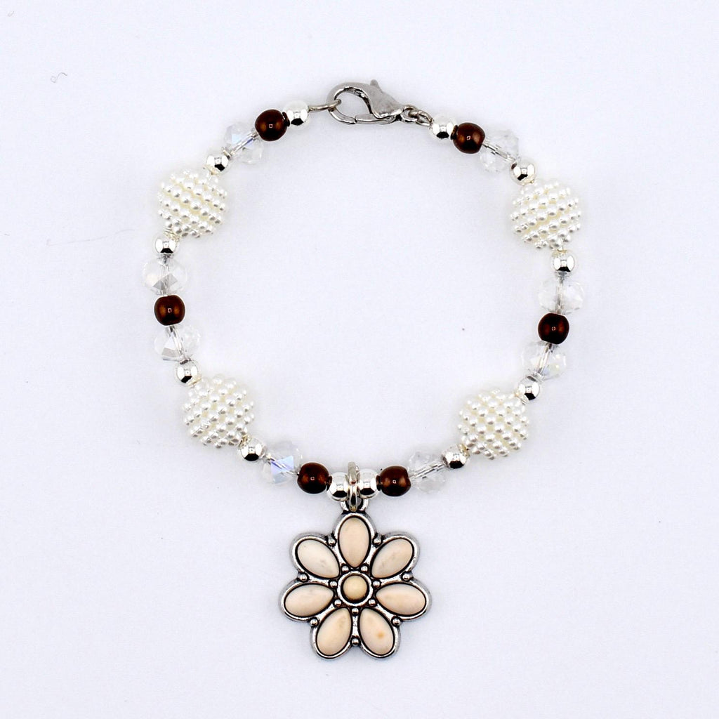 Daisy Darling Tumbler Handle Bracelet | Blue Pink and Cream Beaded Handle Charms with Silver and Pearl Accents
