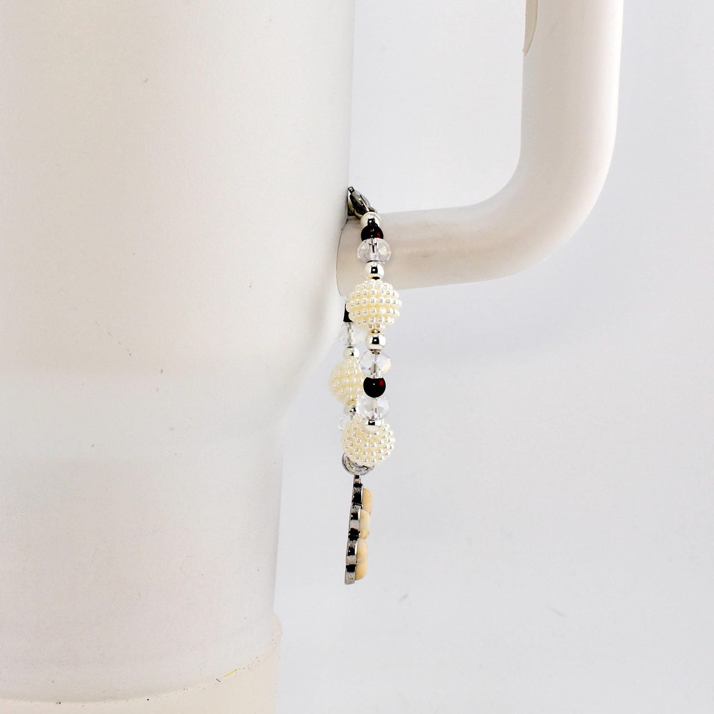 Daisy Darling Tumbler Handle Bracelet | Blue Pink and Cream Beaded Handle Charms with Silver and Pearl Accents