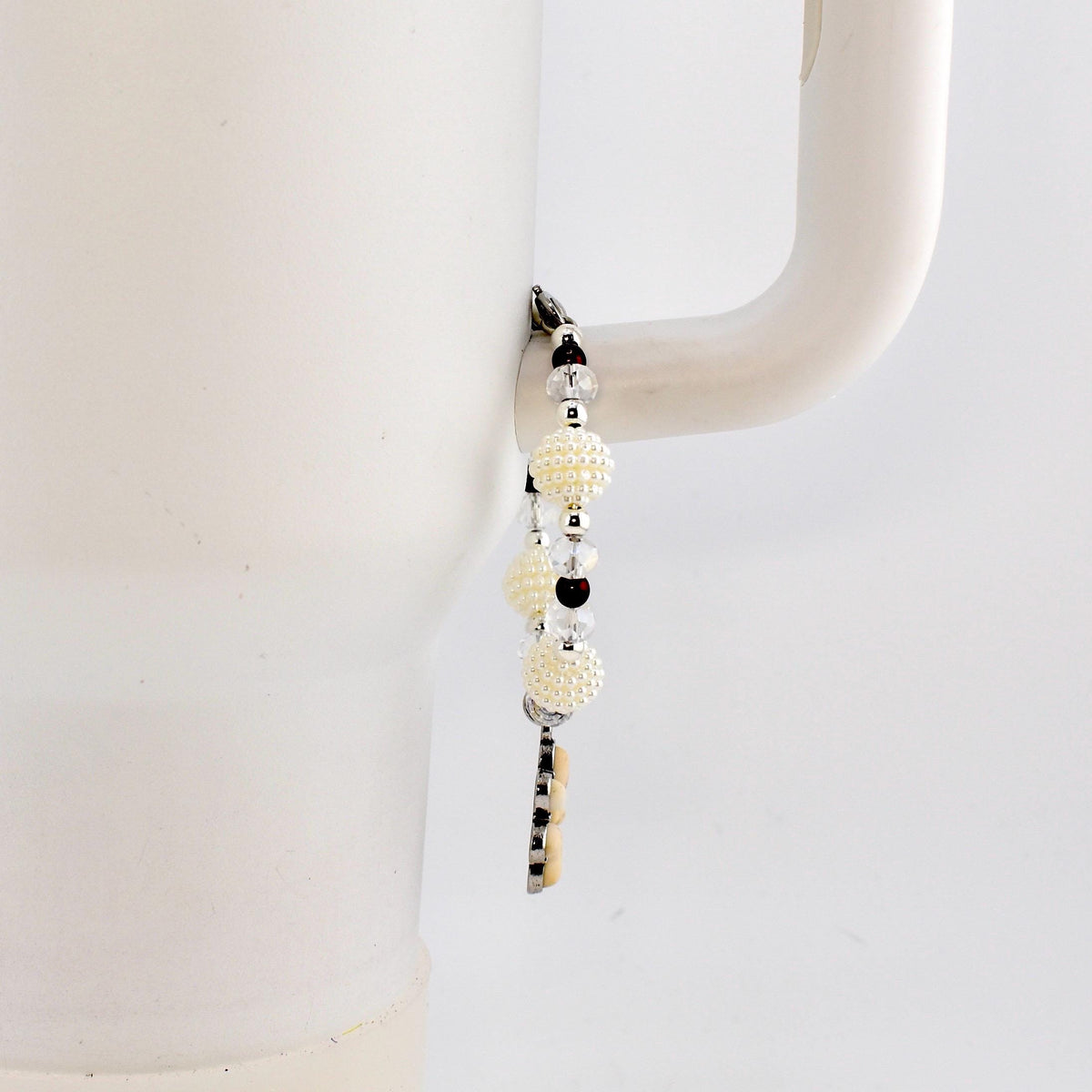 Daisy Darling Tumbler Handle Bracelet | Blue Pink and Cream Beaded Handle Charms with Silver and Pearl Accents