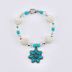 Daisy Darling Tumbler Handle Bracelet | Blue Pink and Cream Beaded Handle Charms with Silver and Pearl Accents