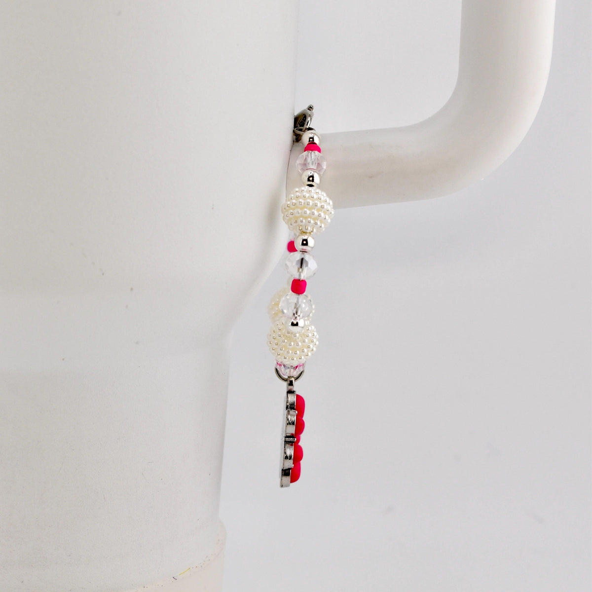 Daisy Darling Tumbler Handle Bracelet | Blue Pink and Cream Beaded Handle Charms with Silver and Pearl Accents