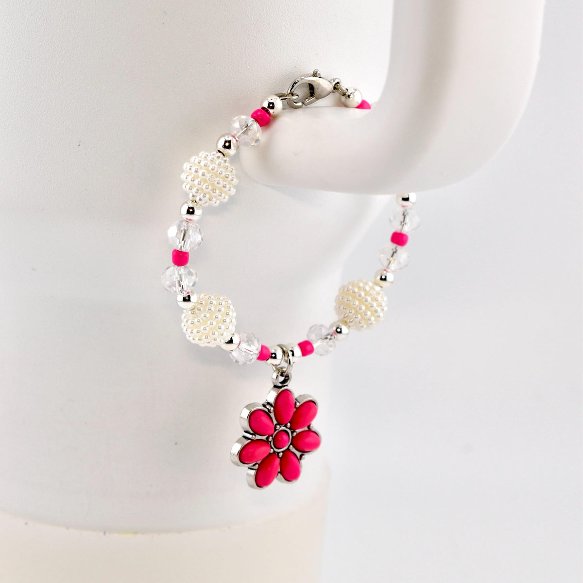 Daisy Darling Tumbler Handle Bracelet | Blue Pink and Cream Beaded Handle Charms with Silver and Pearl Accents