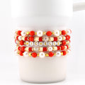 Red and Cream Personalized Beaded Bracelet Stack with Gold and Pearl Accent Beads