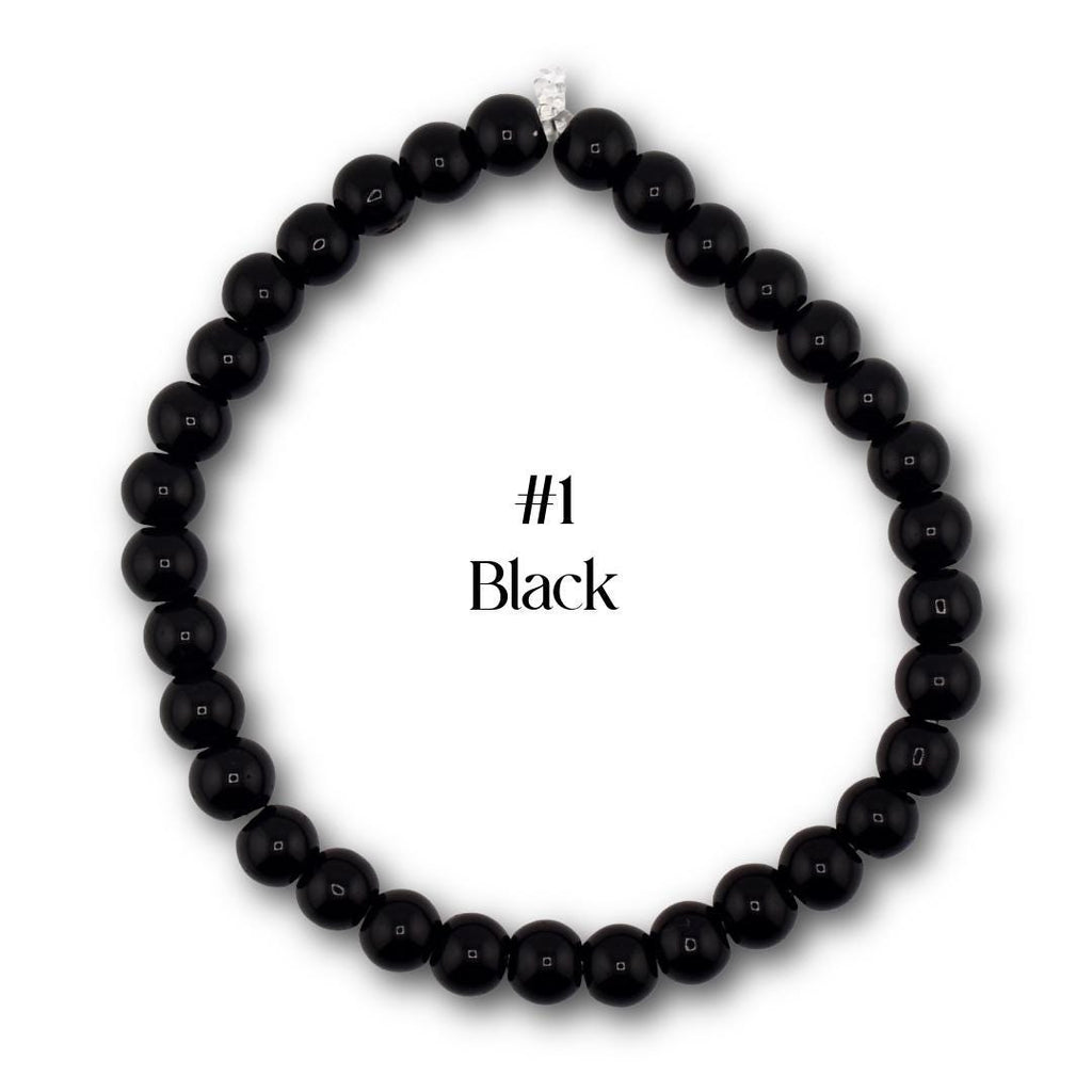 Neutral Beaded Bracelet | Black, Brown, Gray & White Glass Bead Stretch Bracelet | Minimalist Stackable Handmade Jewelry