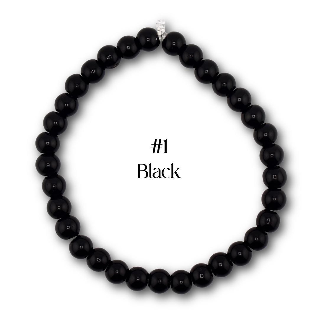 Neutral Beaded Bracelet | Black, Brown, Gray & White Glass Bead Stretch Bracelet | Minimalist Stackable Handmade Jewelry