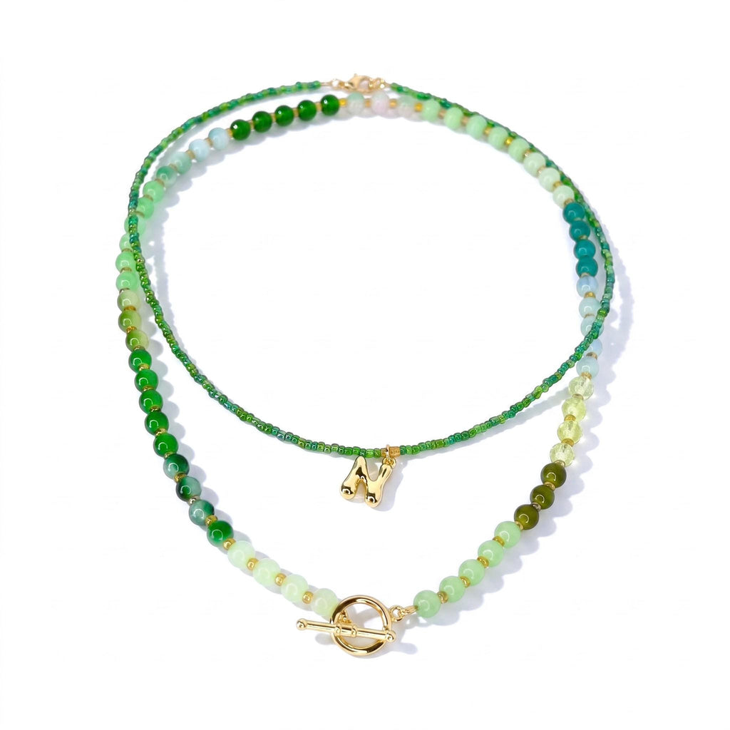 Green Gradient Initial Necklace Set