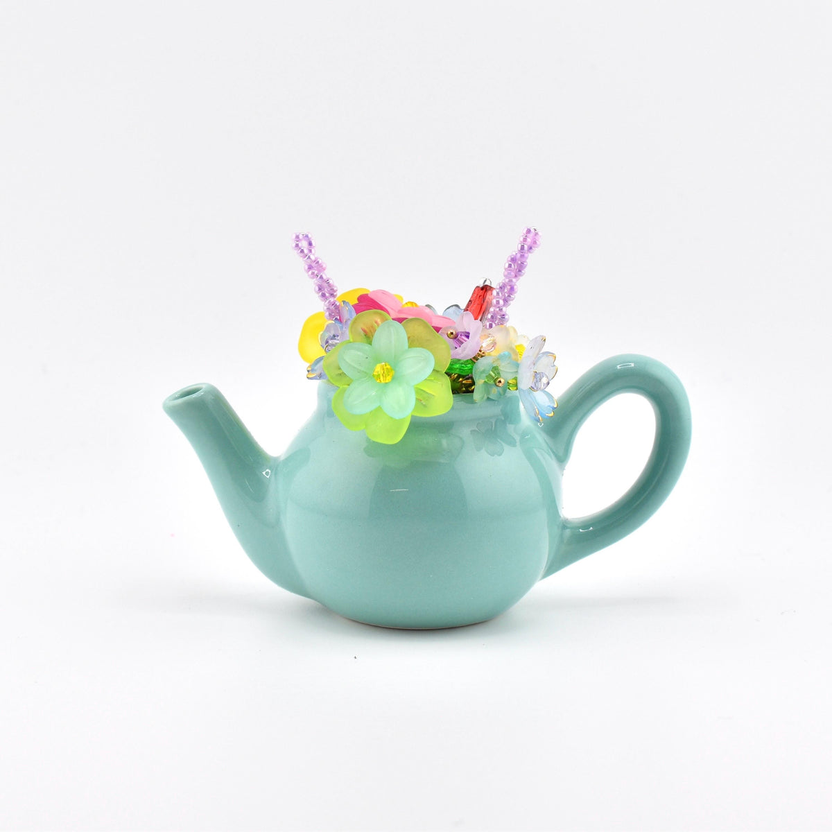 Mini Beaded Flower Arrangement in Tiny Mug or Clay Pot | Handmade Flowers on Moss | Pastel Desk Decor | Forever Bouquet | Fairy Garden Gift