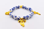 Porcelain Bow Bracelet | Blue and White Porcelain Flower Beads with Gold Bow Charms
