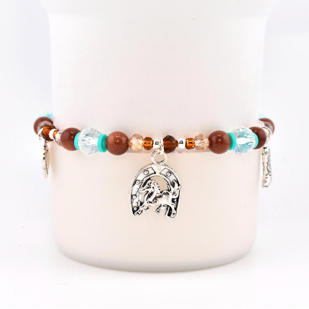 Handmade Horse Charm Bracelet with Turquoise and Silver Accents