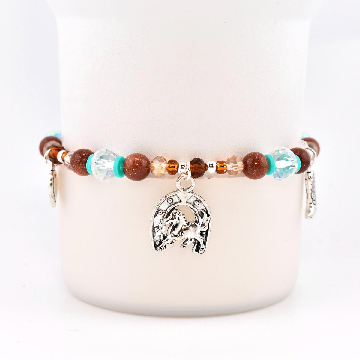 Handmade Horse Charm Bracelet with Turquoise and Silver Accents