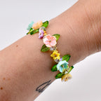 Pastel Flower Beaded Bracelet | Handmade Floral Stretch Jewelry | Spring Garden Charm