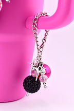 Hot Pink Black Beaded Tumbler Charm – Handle, Straw, Bag Accessory