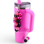 Hot Pink Black Beaded Tumbler Charm – Handle, Straw, Bag Accessory