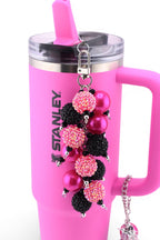 Hot Pink Black Beaded Tumbler Charm – Handle, Straw, Bag Accessory