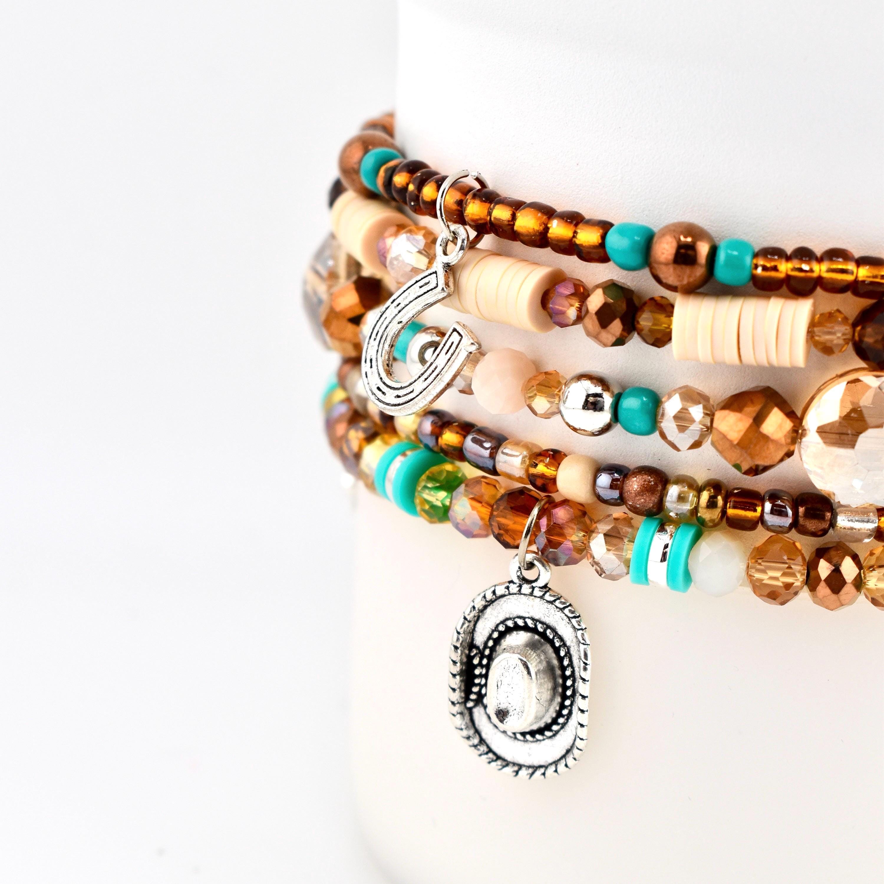 Handmade Kasey Musgraves Bracelet Stack | Turquoise Brown Horse Charm Jewelry Set