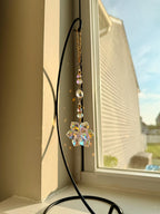 Crystal Lotus Flower Suncatcher Pink Prism Gold Chain Window Hanging Rearview Mirror Charm Car Decor