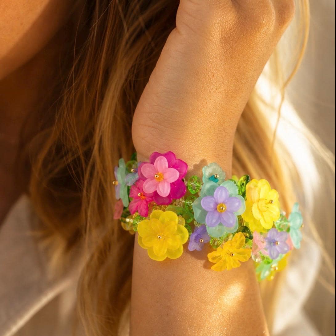 Handmade Flower Garden Beaded Bracelet | Colorful Floral Spring Jewelry Gift for Her