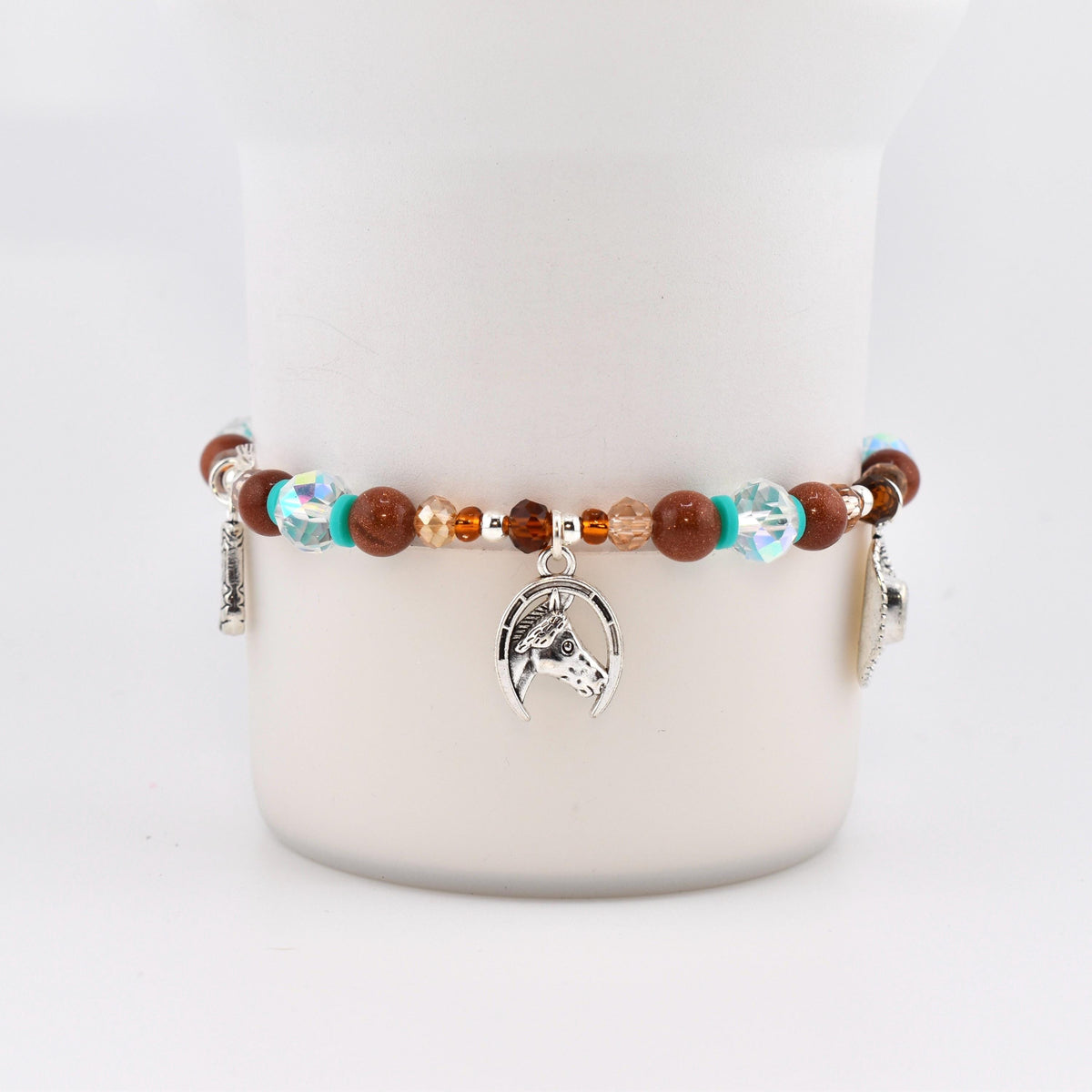 Handmade Horse Charm Bracelet with Turquoise and Silver Accents
