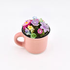 Mini Beaded Flower Arrangement in Tiny Mug or Clay Pot | Handmade Flowers on Moss | Pastel Desk Decor | Forever Bouquet | Fairy Garden Gift