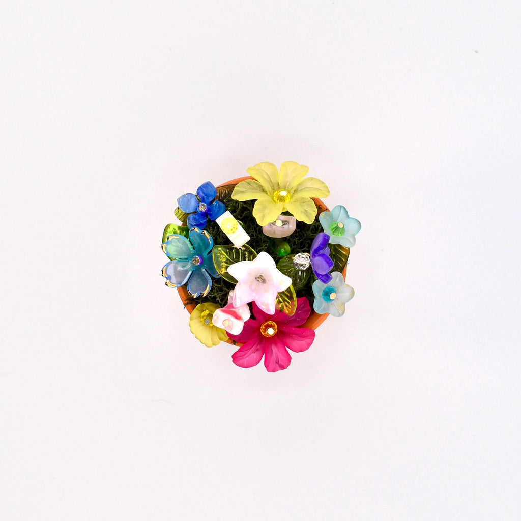 Mini Beaded Flower Arrangement in Tiny Mug or Clay Pot | Handmade Flowers on Moss | Pastel Desk Decor | Forever Bouquet | Fairy Garden Gift
