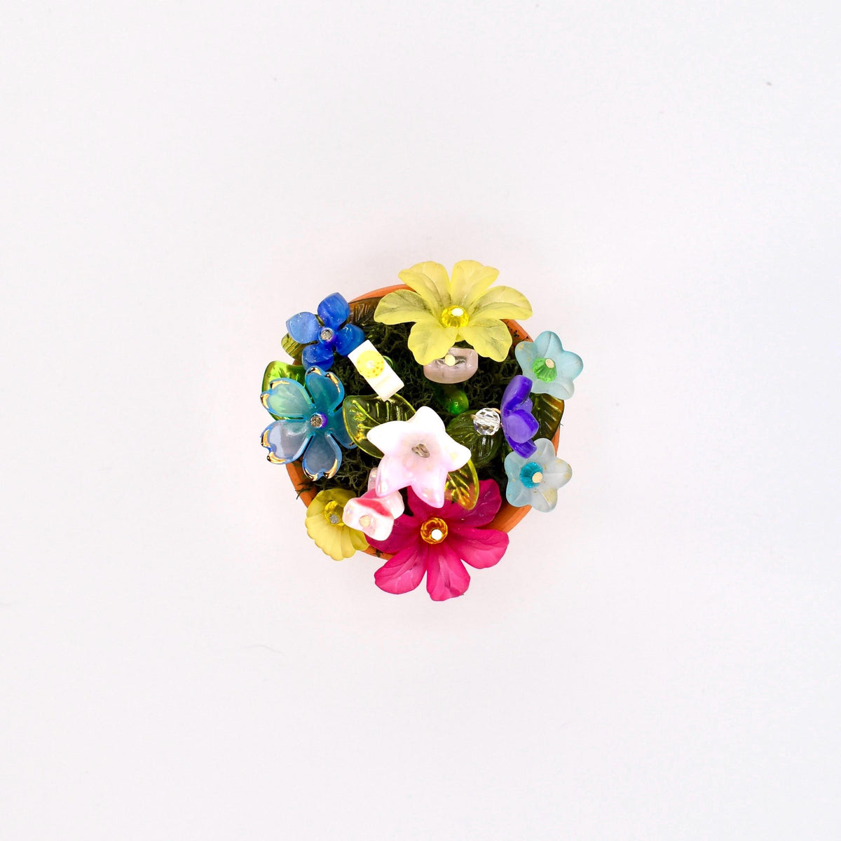 Mini Beaded Flower Arrangement in Tiny Mug or Clay Pot | Handmade Flowers on Moss | Pastel Desk Decor | Forever Bouquet | Fairy Garden Gift