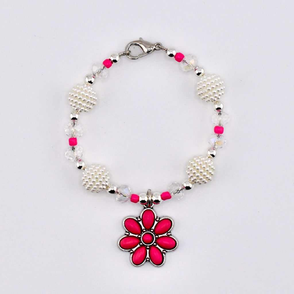 Daisy Darling Tumbler Handle Bracelet | Blue Pink and Cream Beaded Handle Charms with Silver and Pearl Accents