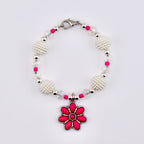 Daisy Darling Tumbler Handle Bracelet | Blue Pink and Cream Beaded Handle Charms with Silver and Pearl Accents