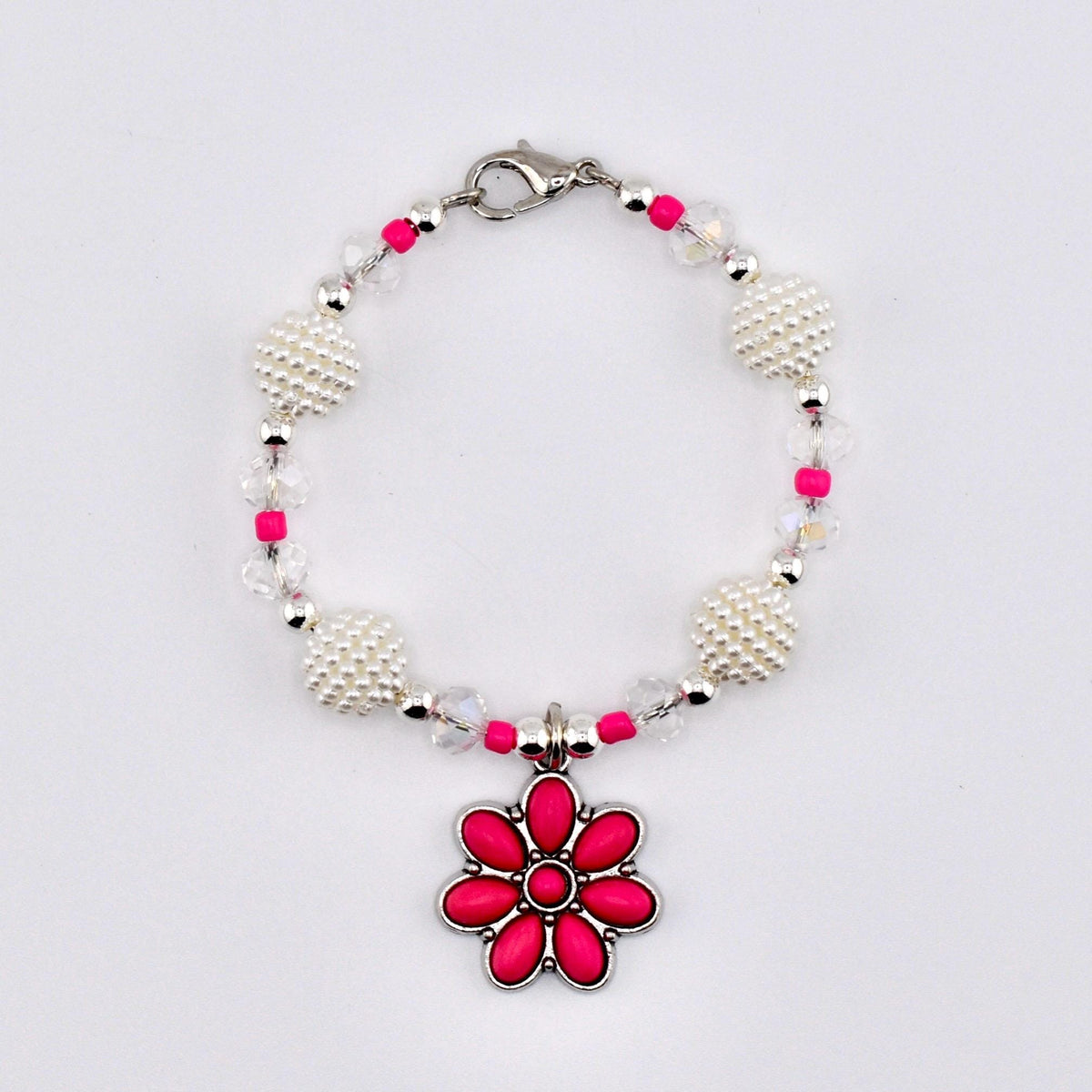Daisy Darling Tumbler Handle Bracelet | Blue Pink and Cream Beaded Handle Charms with Silver and Pearl Accents