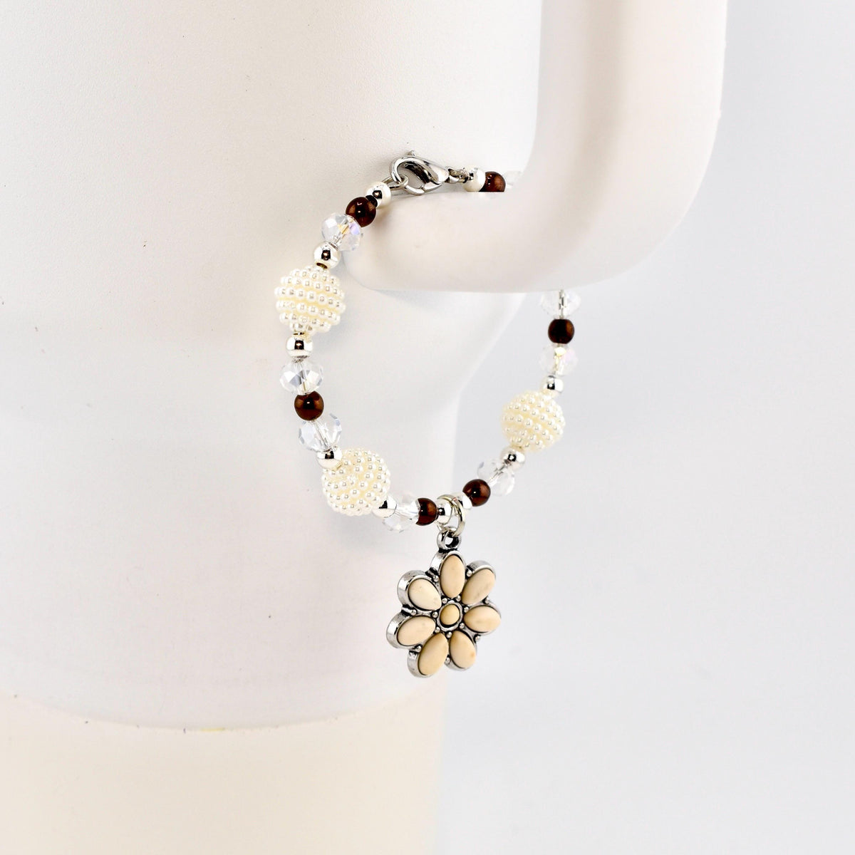 Daisy Darling Tumbler Handle Bracelet | Blue Pink and Cream Beaded Handle Charms with Silver and Pearl Accents