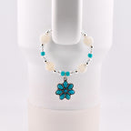Daisy Darling Tumbler Handle Bracelet | Blue Pink and Cream Beaded Handle Charms with Silver and Pearl Accents