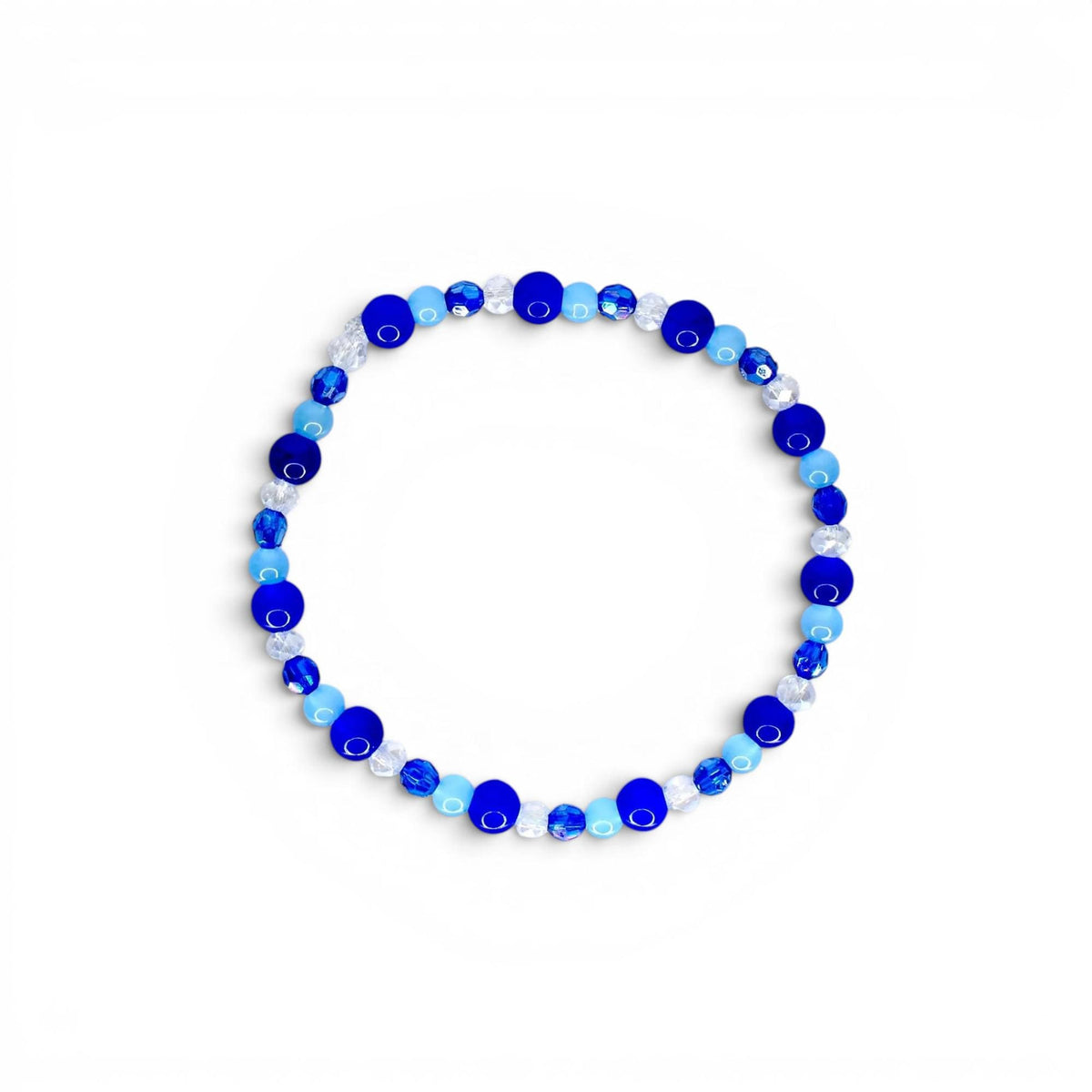 Cobalt Blue and Sky Blue Beaded Bracelet with Crystal Accents