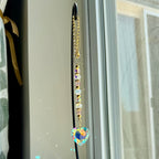Crystal Heart Suncatcher: Pink, Clear AB Beads, Gold Accents, Rainbow Prism Maker Rearview Mirror Charm