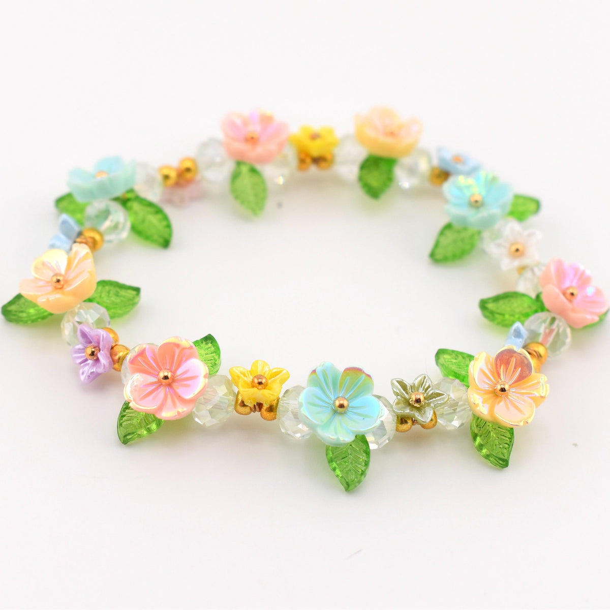 Pastel Flower Beaded Bracelet | Handmade Floral Stretch Jewelry | Spring Garden Charm