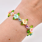 Pastel Flower Beaded Bracelet | Handmade Floral Stretch Jewelry | Spring Garden Charm