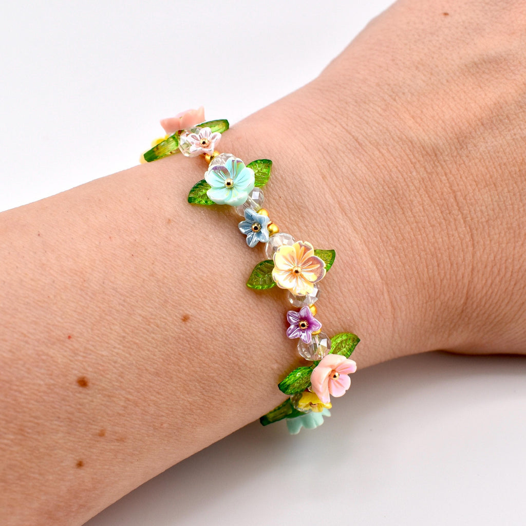 Pastel Flower Beaded Bracelet | Handmade Floral Stretch Jewelry | Spring Garden Charm