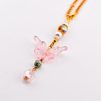 Pink Butterfly Suncatcher with Clear AB Beads & Gold Accents | Rainbow Prism Rearview Mirror Charm