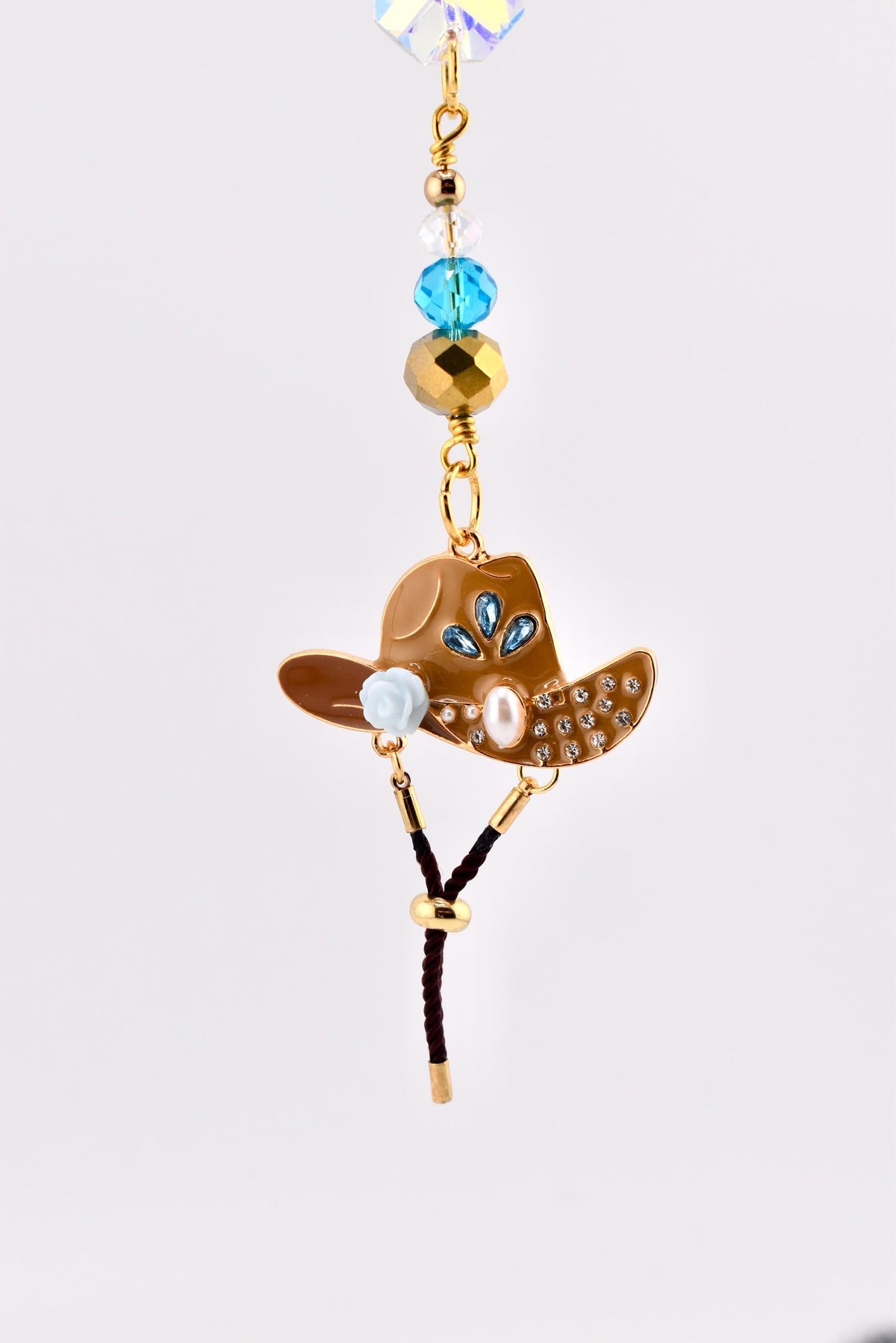 Western Cowgirl Crystal Suncatcher, Rearview Mirror Charm, Cowboy Hat Car Charm, Boho Hanging Crystal Decor, Window Prism Ornament