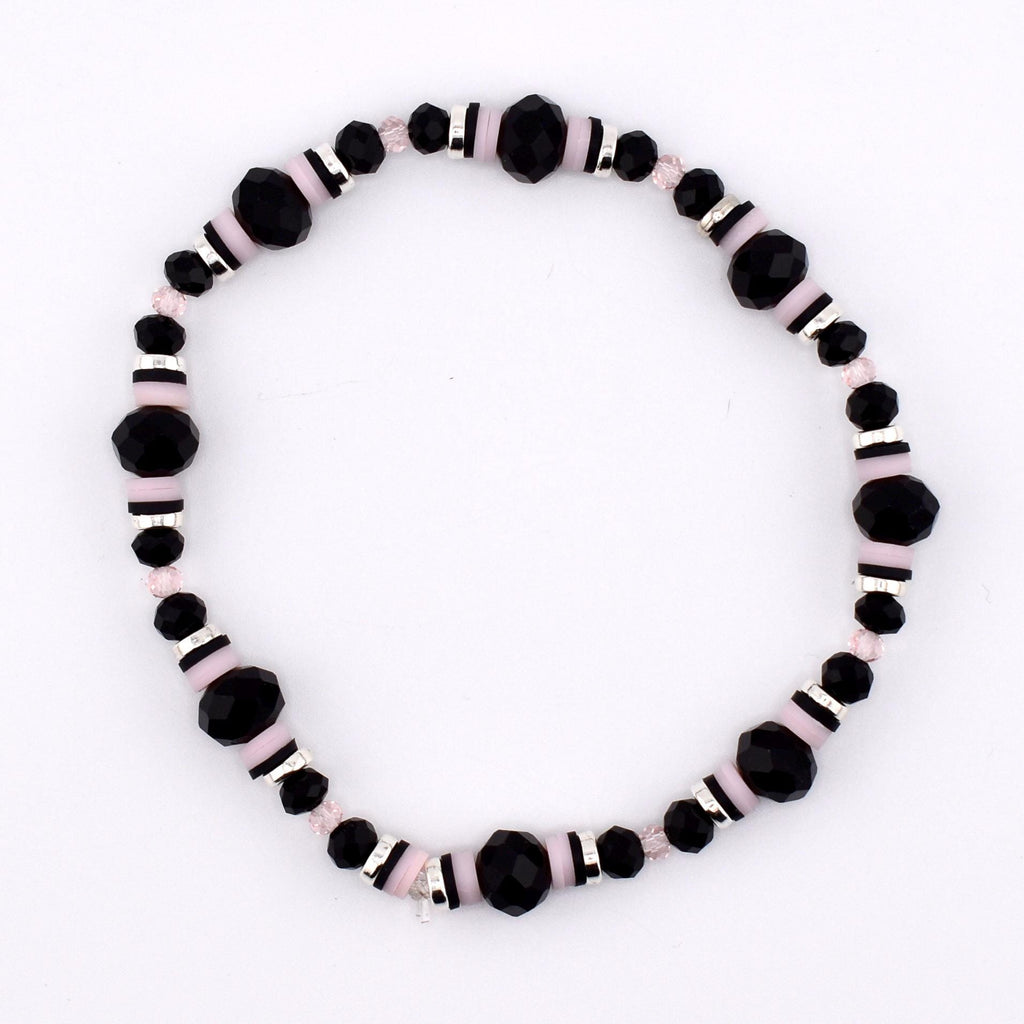 Rosewater and Onyx Bracelet Collection: Pink and Black Beaded Bracelets