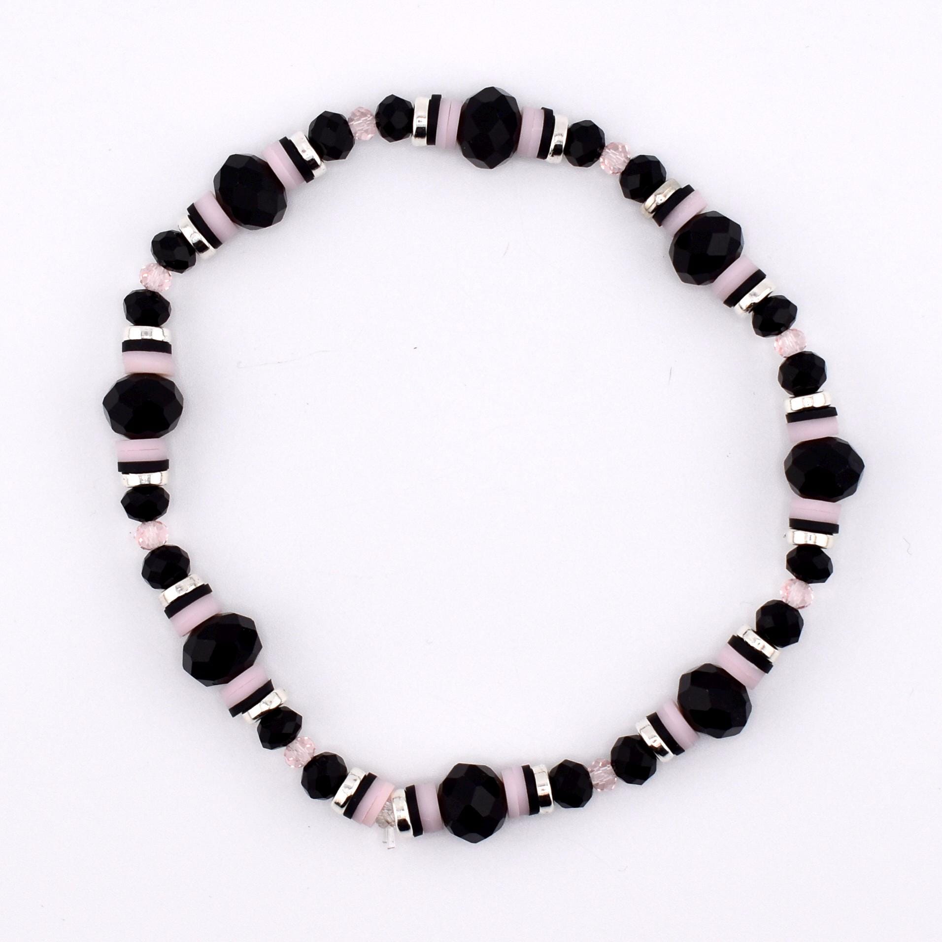 Rosewater and Onyx Bracelet Collection: Pink and Black Beaded Bracelets