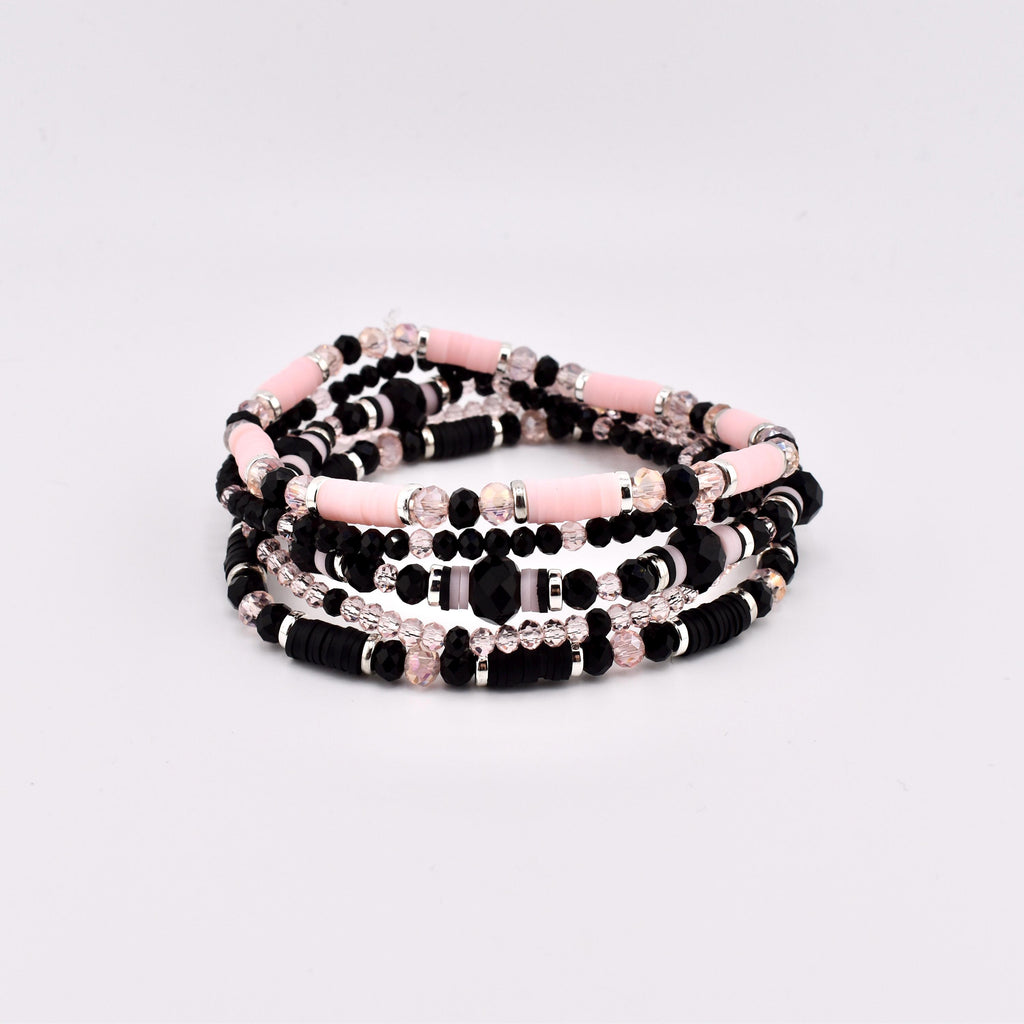 Rosewater and Onyx Bracelet Collection: Pink and Black Beaded Bracelets